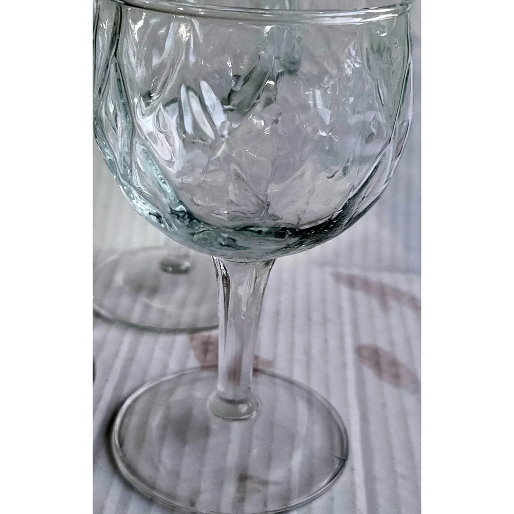 Vintage‎ Diamond Quilted Pattern Wine Water Goblets Clear Glass Stemware 3ct